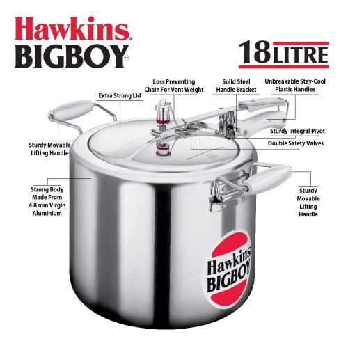 8.65 Kg Silver Hawkins Big Boy Pressure Cooker, Capacity: 18 L