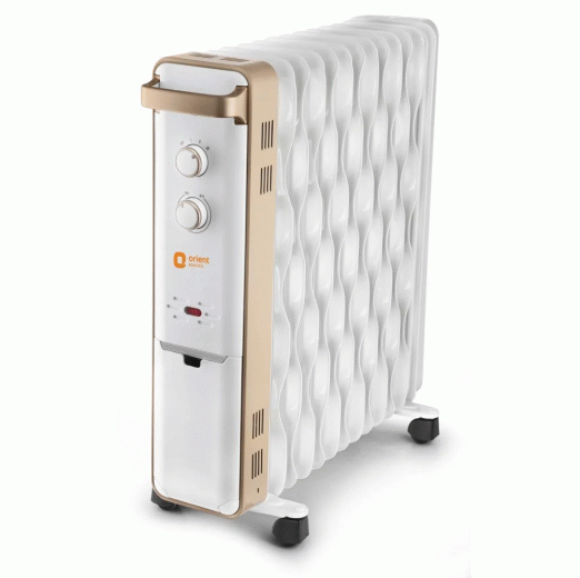 Orient Electric Ultra Comfort 13 Fin Oil Filled Radiator 2500 Watts Room Heater with Fan (White, Gold)