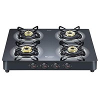 Prestige Royale Plus GT 04 Schott Glass Top 4 Burner Gas Stove (Manual, Black)