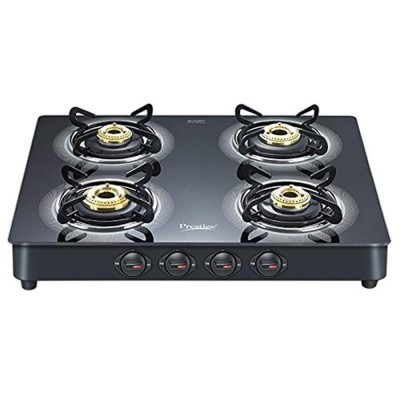 Prestige Royale Plus GT 04 Schott Glass Top 4 Burner Gas Stove (Manual, Black)