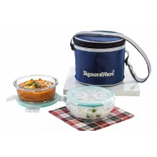 Signoraware Executive High Borosilicate Bakeware Safe Glass Lunch Box Set with Bag, 400ml+400ml, 2-Pieces, Transparent