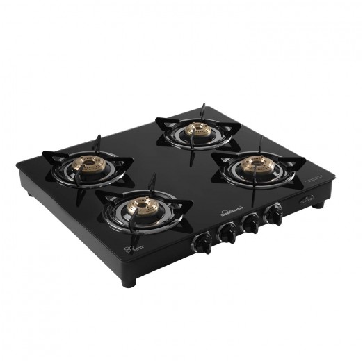 Sunflame Classic 4 burner Glass Top Gas Stove (Manual Ignition, Black) 