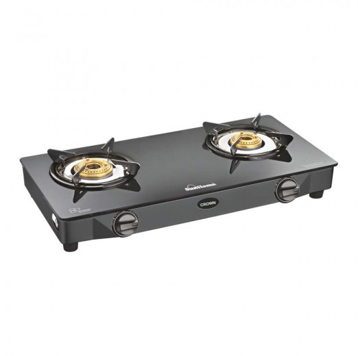 Sunflame Crown 2 Burner Glass Top Gas Stove (Manual Ignition, Black) 